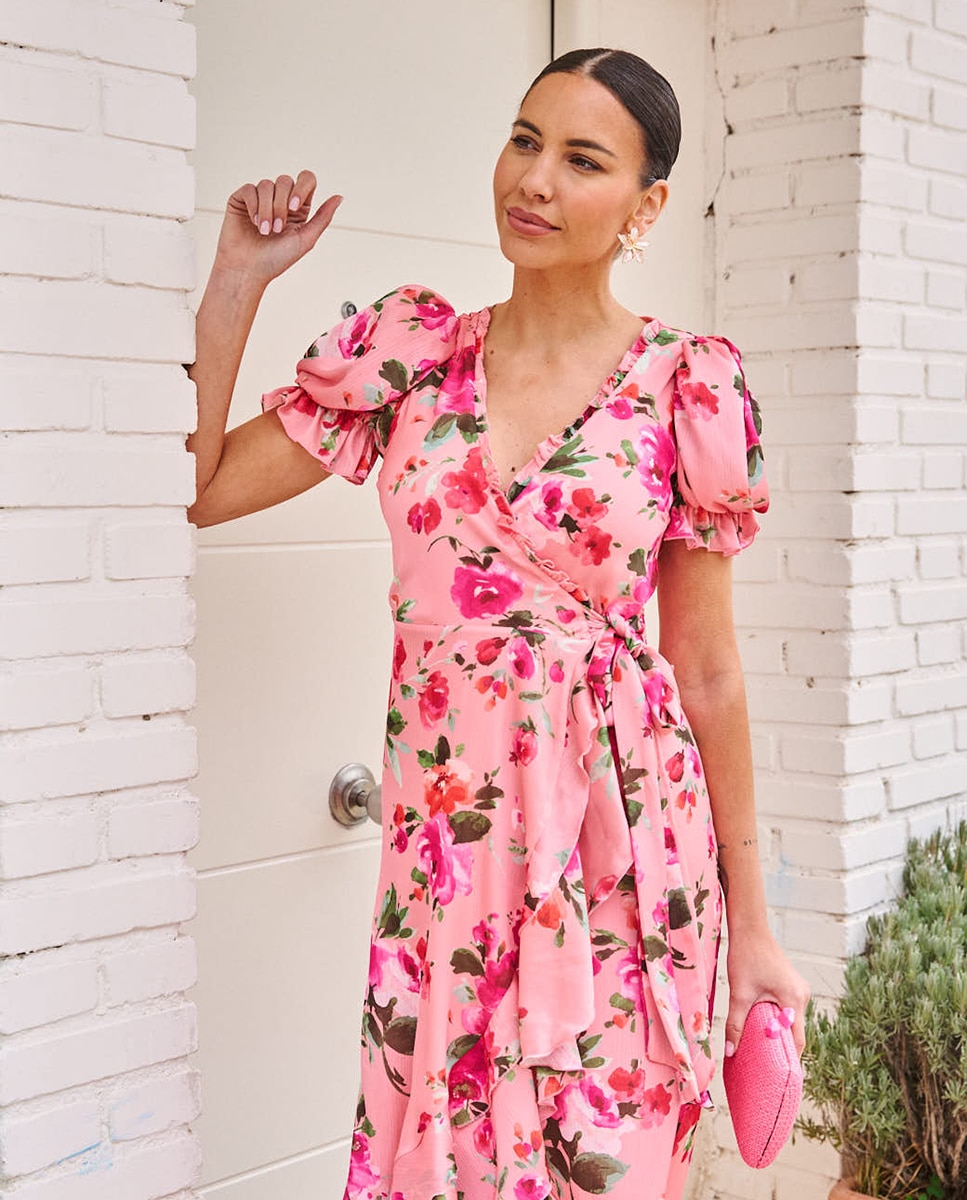 Vestido Comprido de Convidada com Estampado Rosa-3