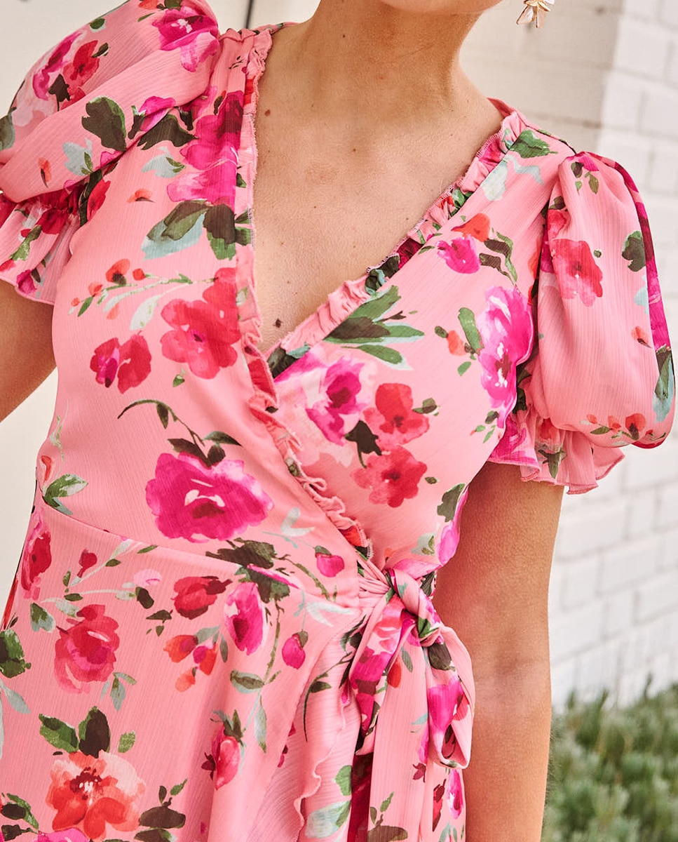 Vestido Comprido de Convidada com Estampado Rosa-4