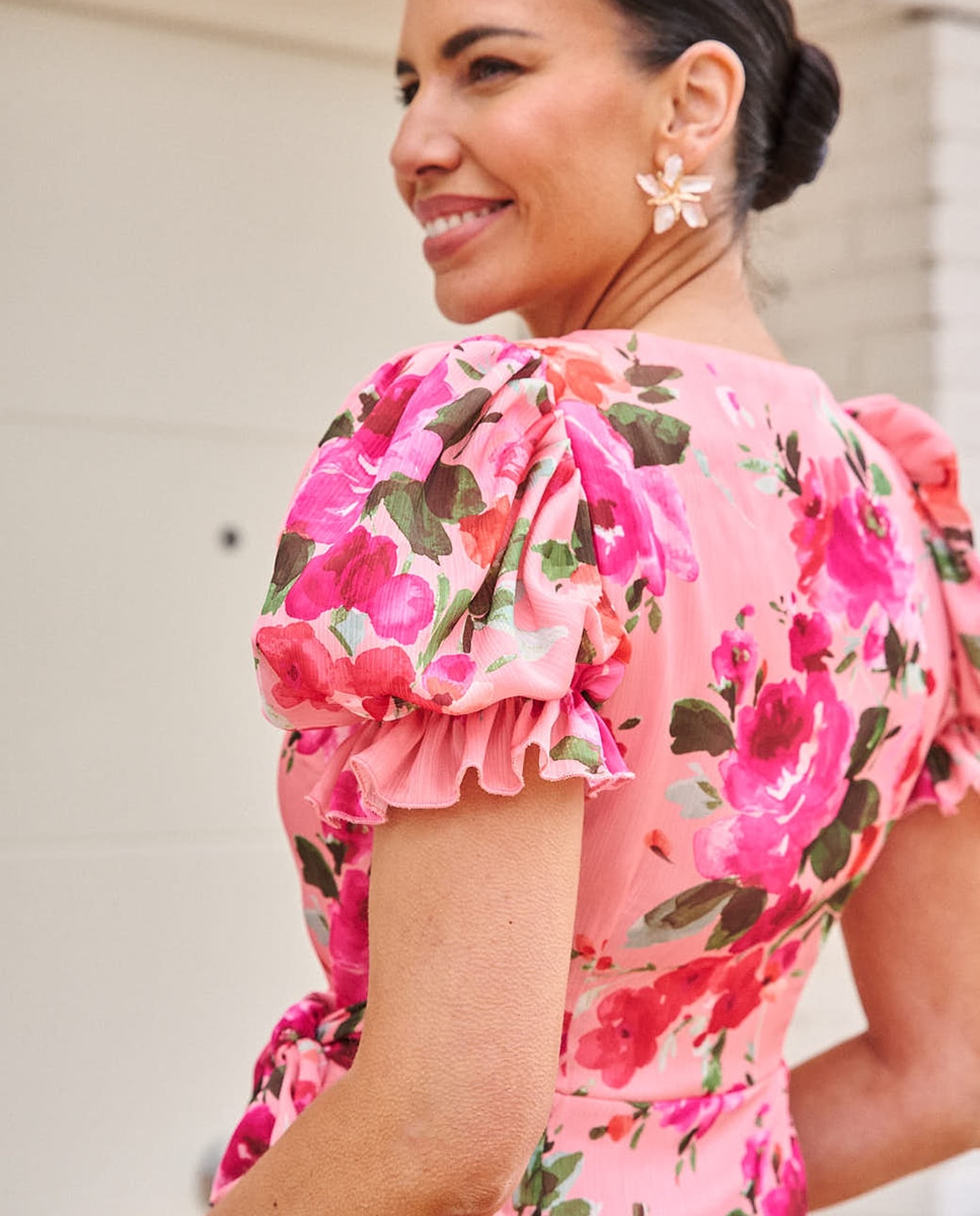 Vestido Comprido de Convidada com Estampado Rosa-5