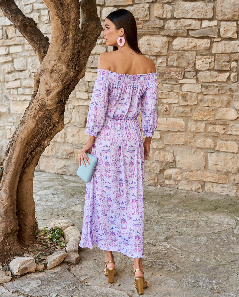 Vestido de Convidada com Estampado Floral Roxo-2