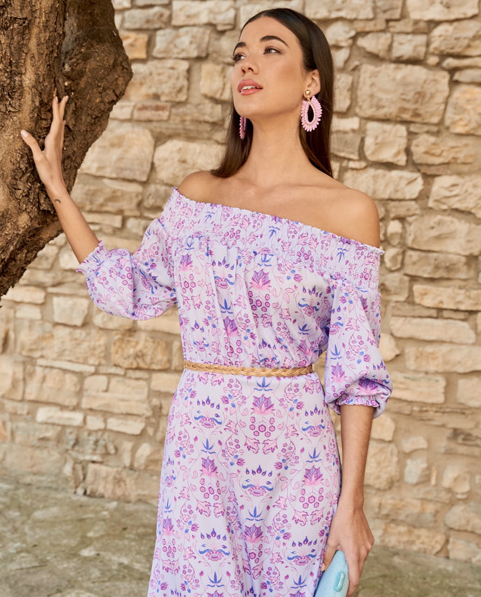 Vestido de Convidada com Estampado Floral Roxo-4
