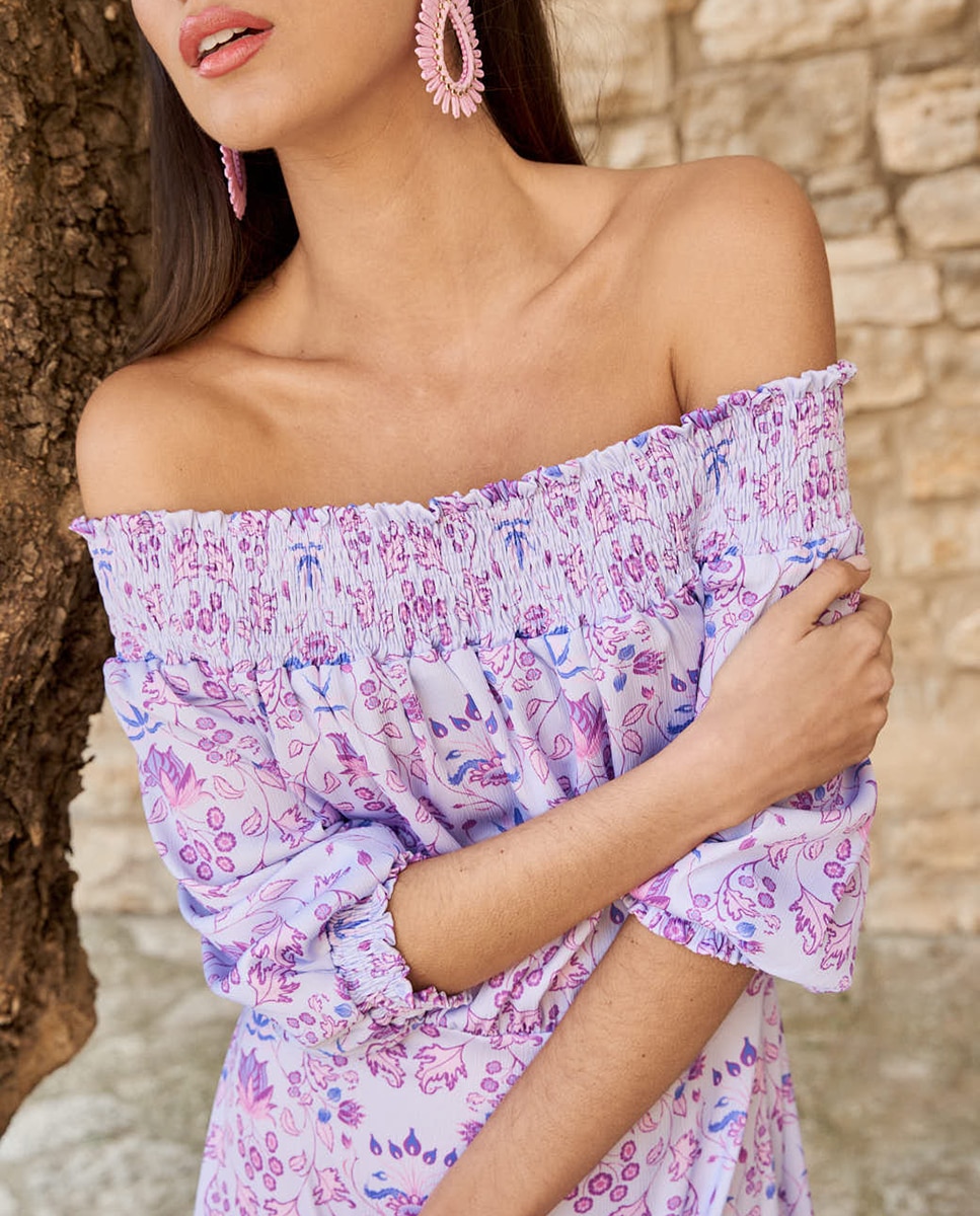 Vestido de Convidada com Estampado Floral Roxo-5