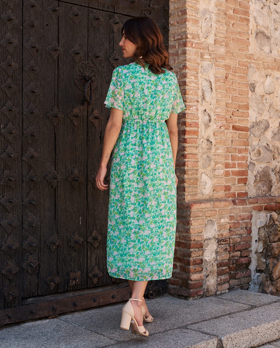 Vestido Comprido de Combinada com Estampado Floral Esmeralda-2