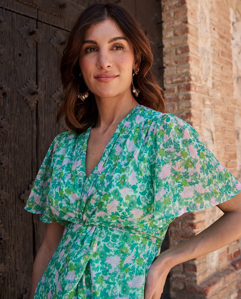 Vestido Comprido de Combinada com Estampado Floral Esmeralda-3