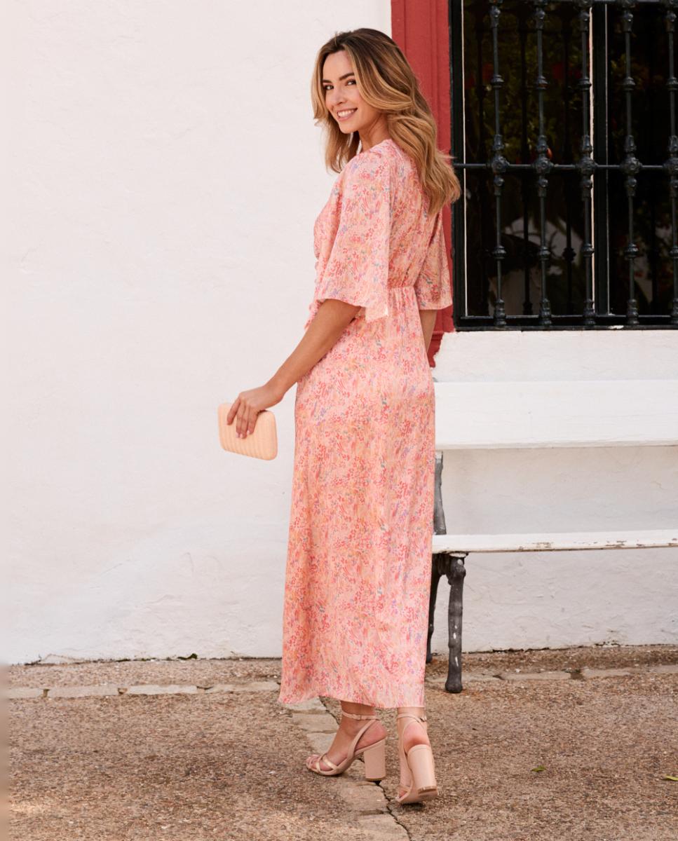 Vestido Comprido Acetinado de Convidada Pêssego-2