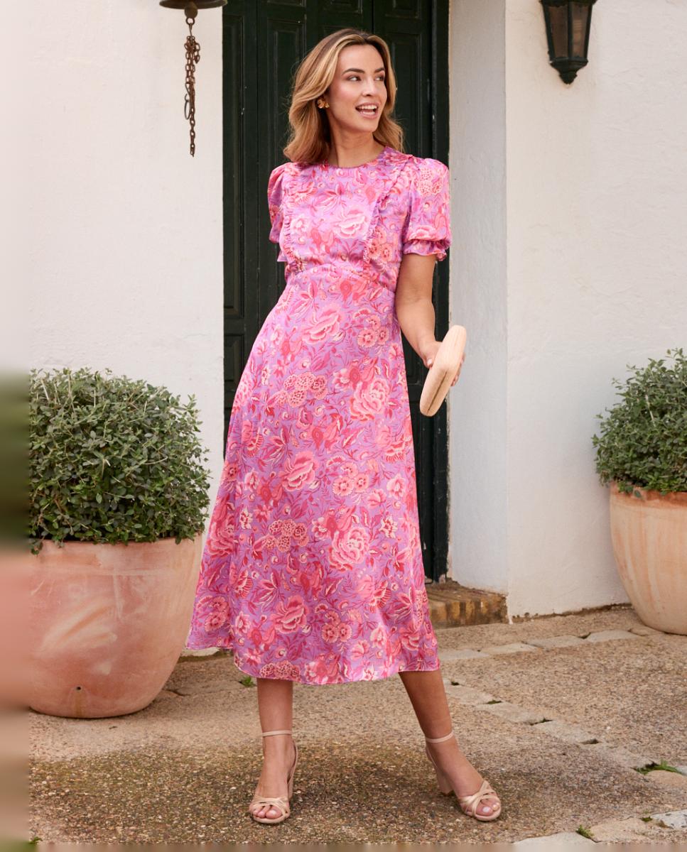Imagem 0 de Vestido de Convidada com Mangas em Balão e Estampado Floral