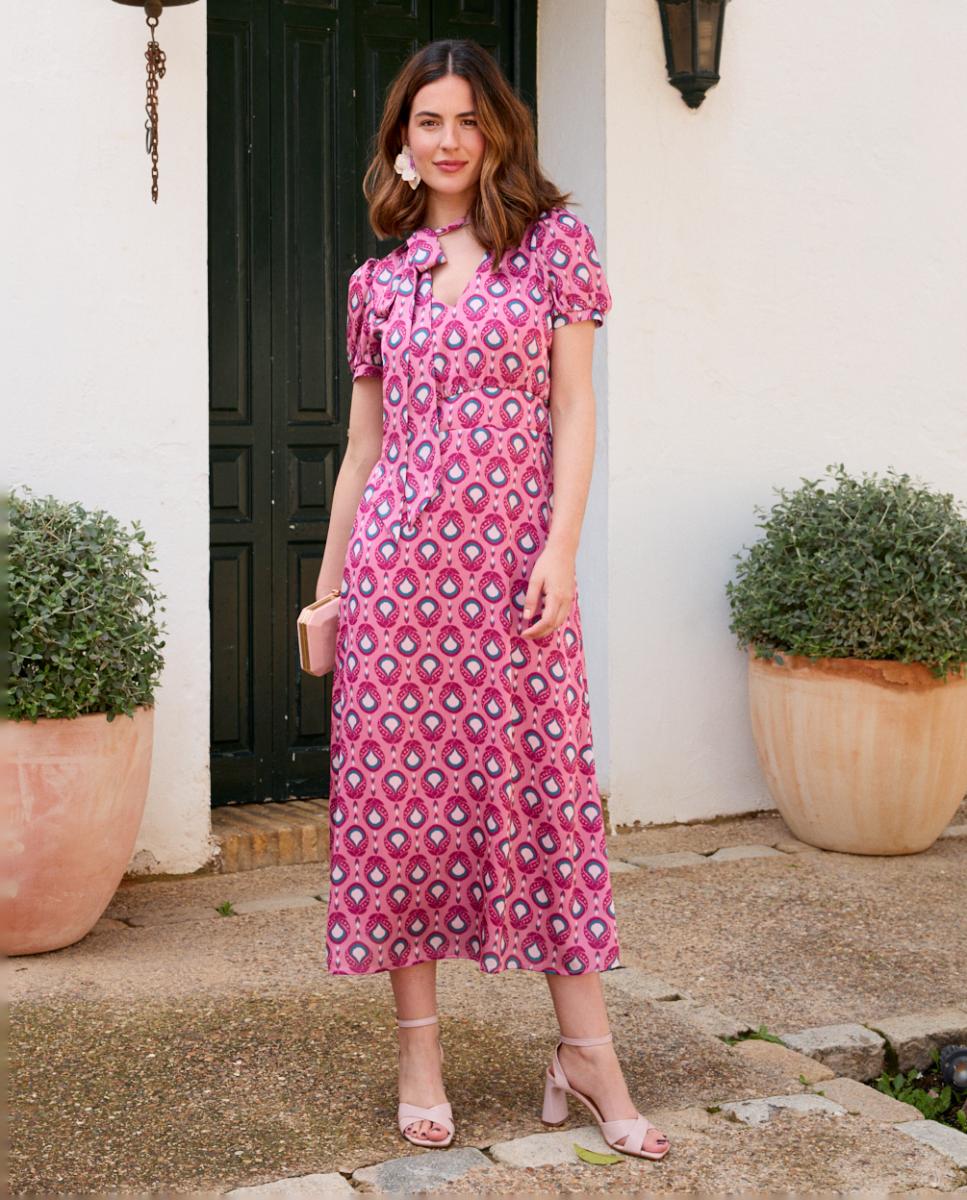 Imagem 0 de Vestido Midi Estampado com Decote Cruzado