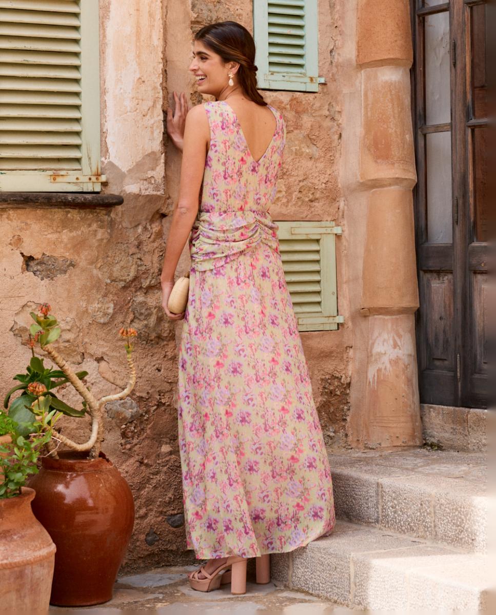 Vestido de Convidada com Estampado Floral Bege-8