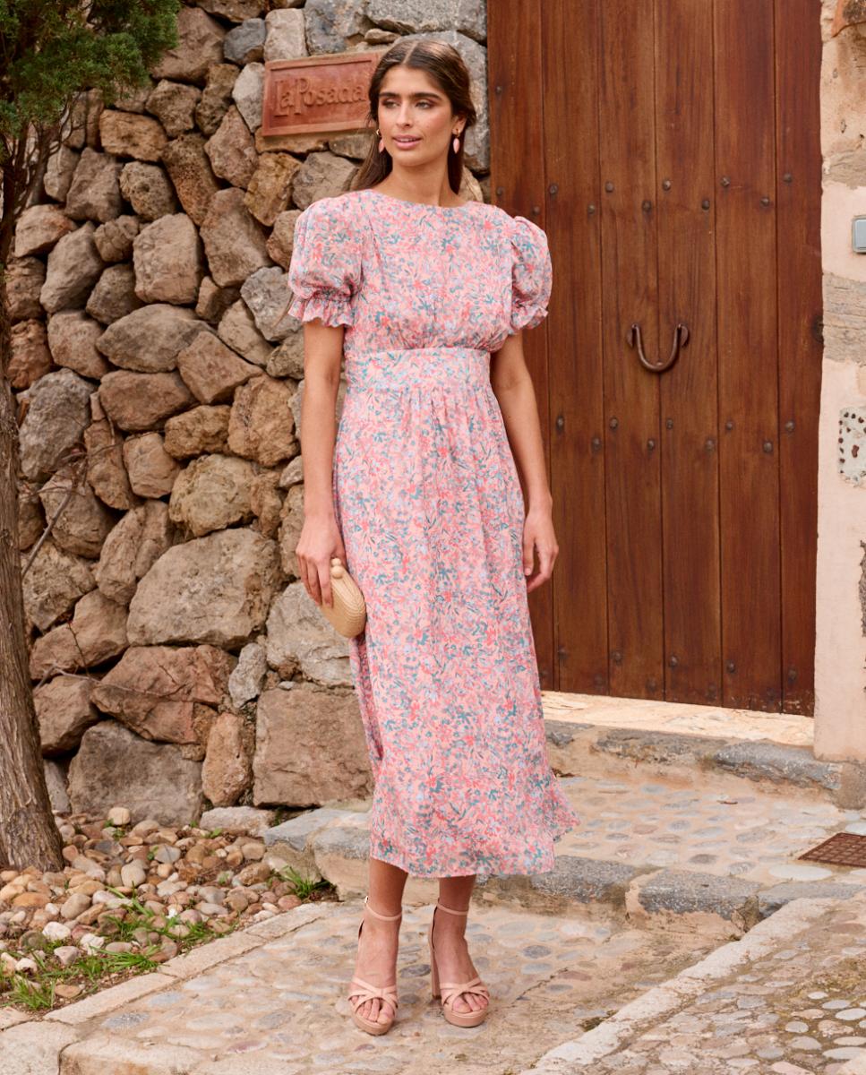 Imagem 0 de Vestido de Convidada com Mangas em Balão e Estampado Floral