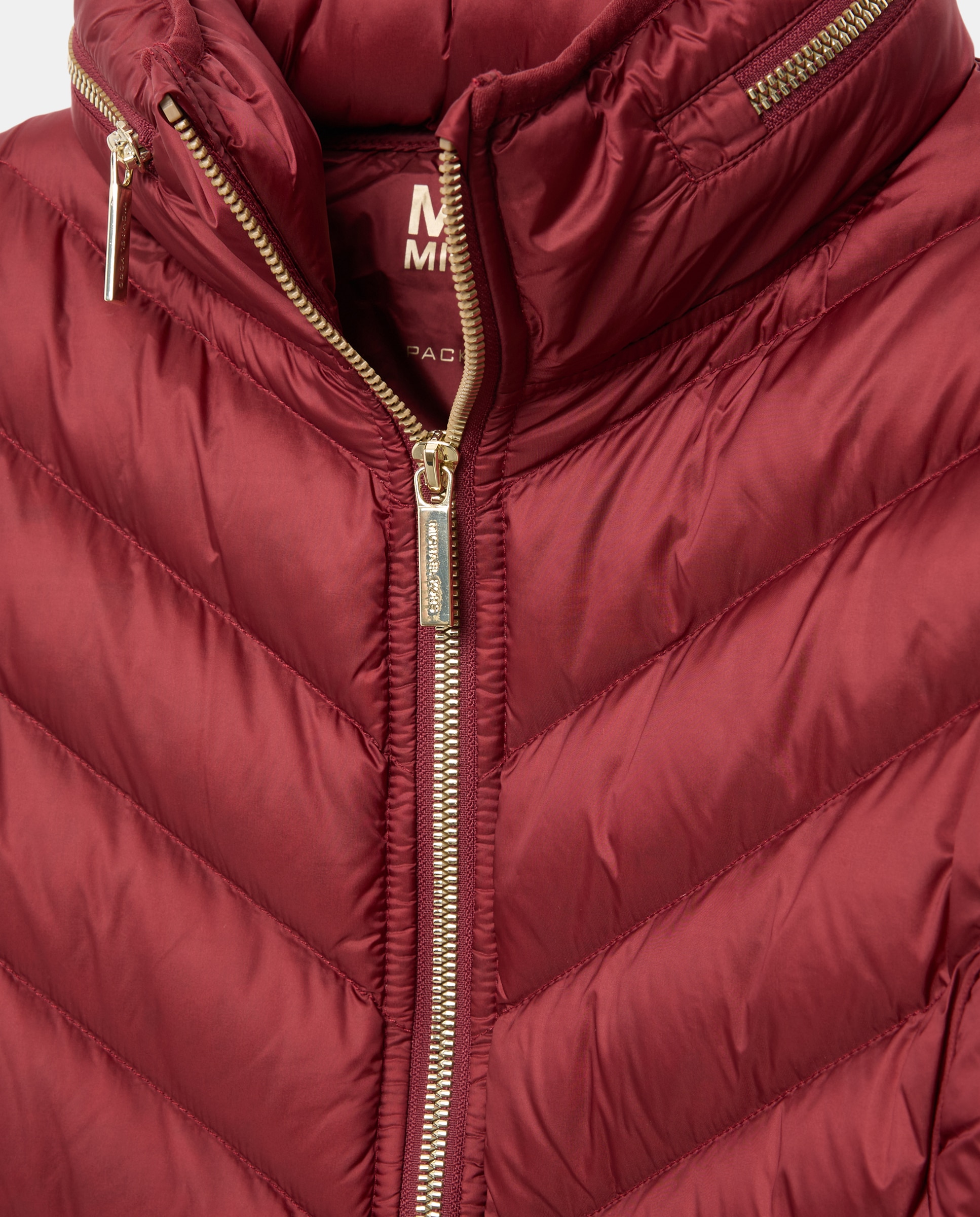 Blusão acolchoado de mulher Michael Michael Kors com capuz e fecho de correr Vermelho/Grená-2