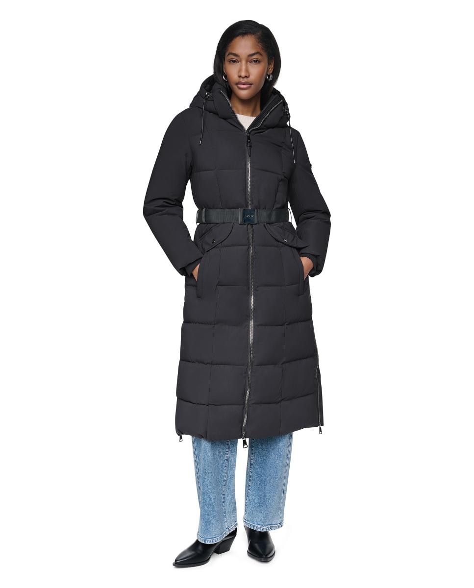 Abrigo largo de mujer con cinturón - DKNY - Negro Negro-1