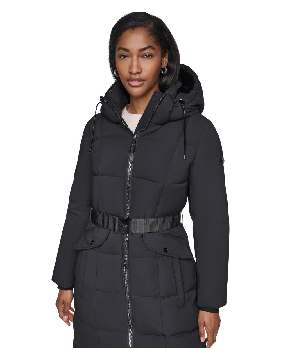 Abrigo largo de mujer con cinturón - DKNY - Negro Negro-2