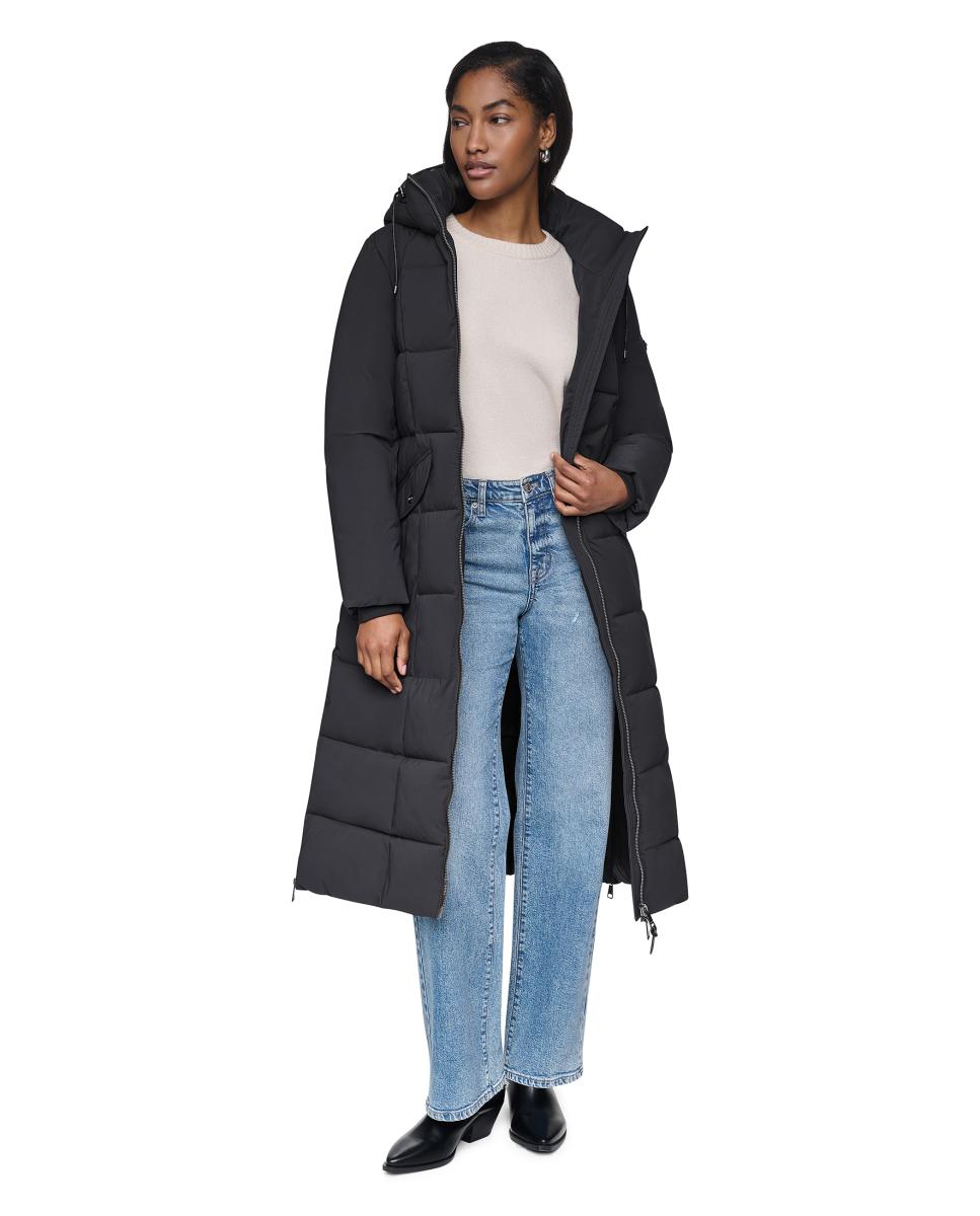 Abrigo largo de mujer con cinturón - DKNY - Negro Negro-4
