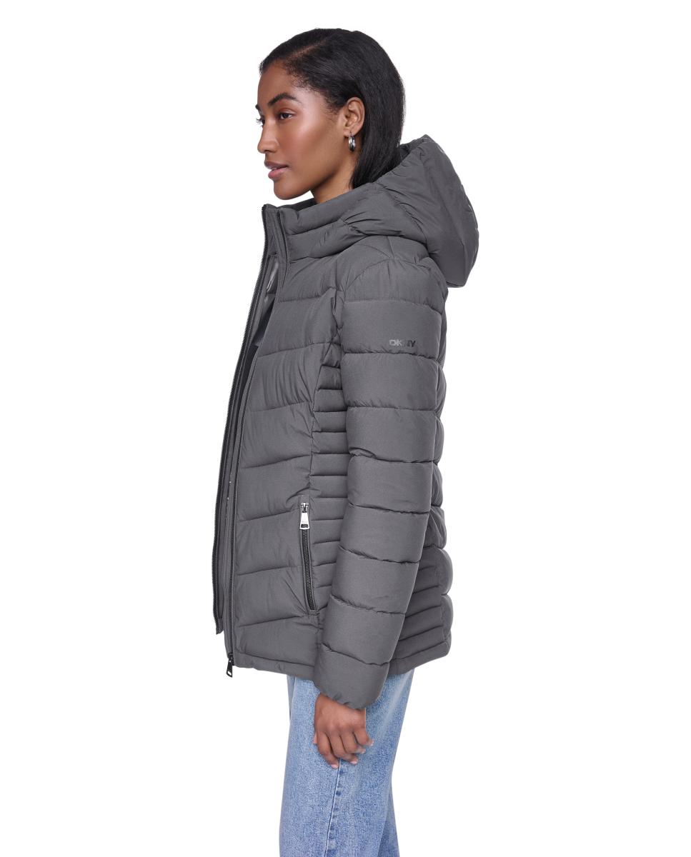 Chaqueta acolchada de mujer con capucha - DKNY - Gris oscuro Gris oscuro-3