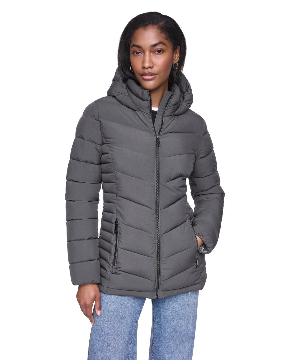 Chaqueta acolchada de mujer con capucha - DKNY - Gris oscuro Gris oscuro-4
