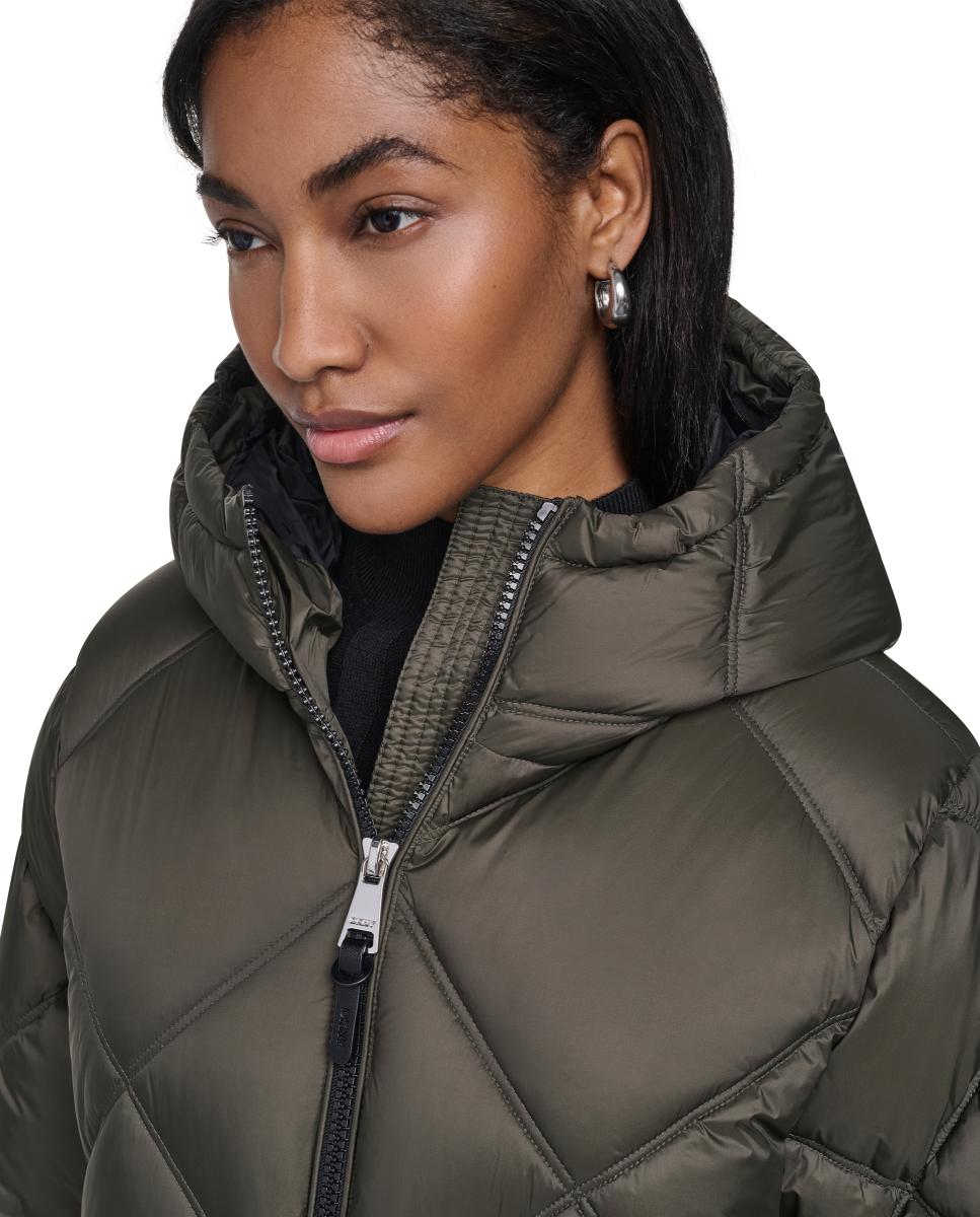 Abrigo acolchado largo de mujer con capucha - DKNY - Gris oscuro Gris oscuro-2