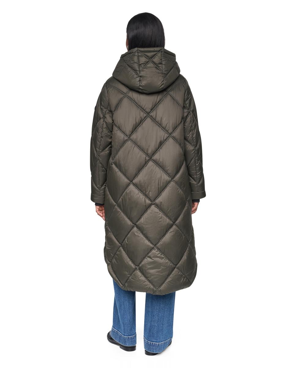 Abrigo acolchado largo de mujer con capucha - DKNY - Gris oscuro Gris oscuro-3