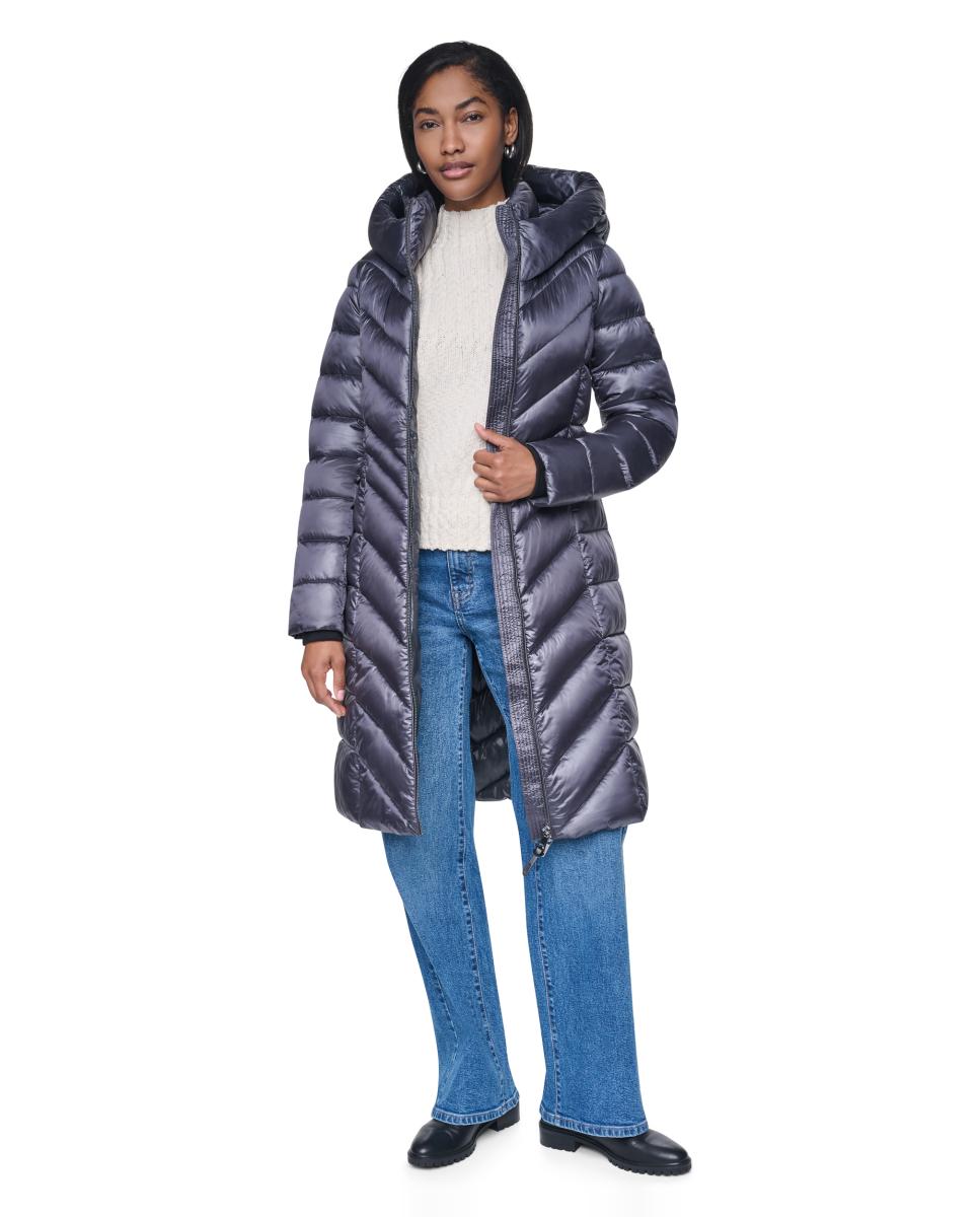 Abrigo de mujer acolchado con cremallera - DKNY - Gris oscuro Gris oscuro-4