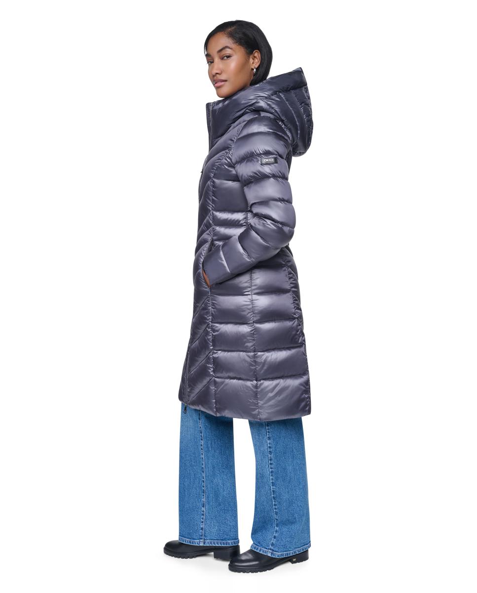 Abrigo de mujer acolchado con cremallera - DKNY - Gris oscuro Gris oscuro-5
