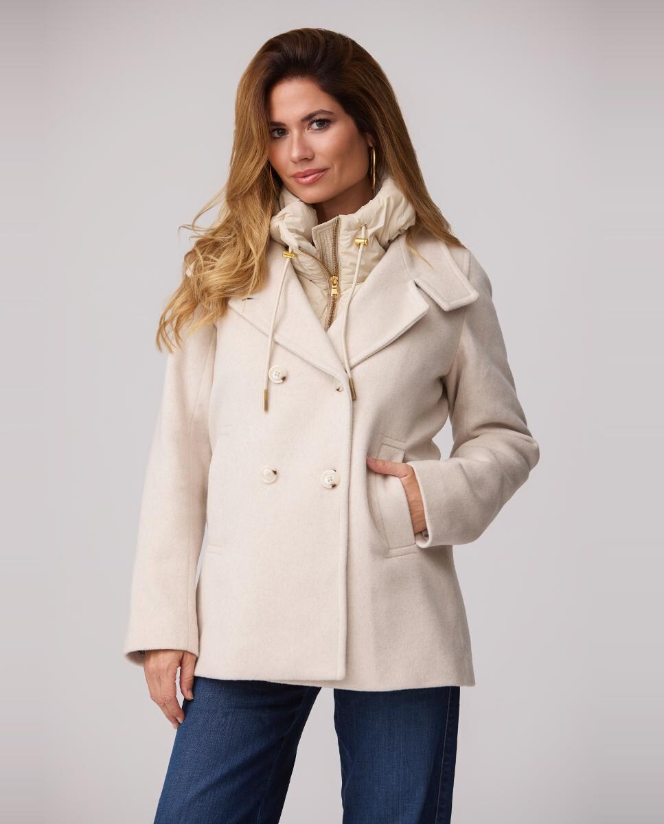 Casacão 100% Lã com Capuz Acolchoado Desmontável Natural-2