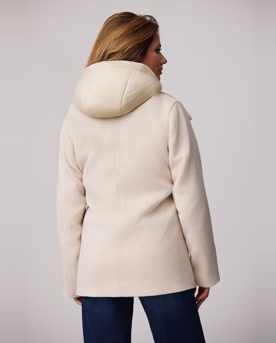 Casacão 100% Lã com Capuz Acolchoado Desmontável Natural-3