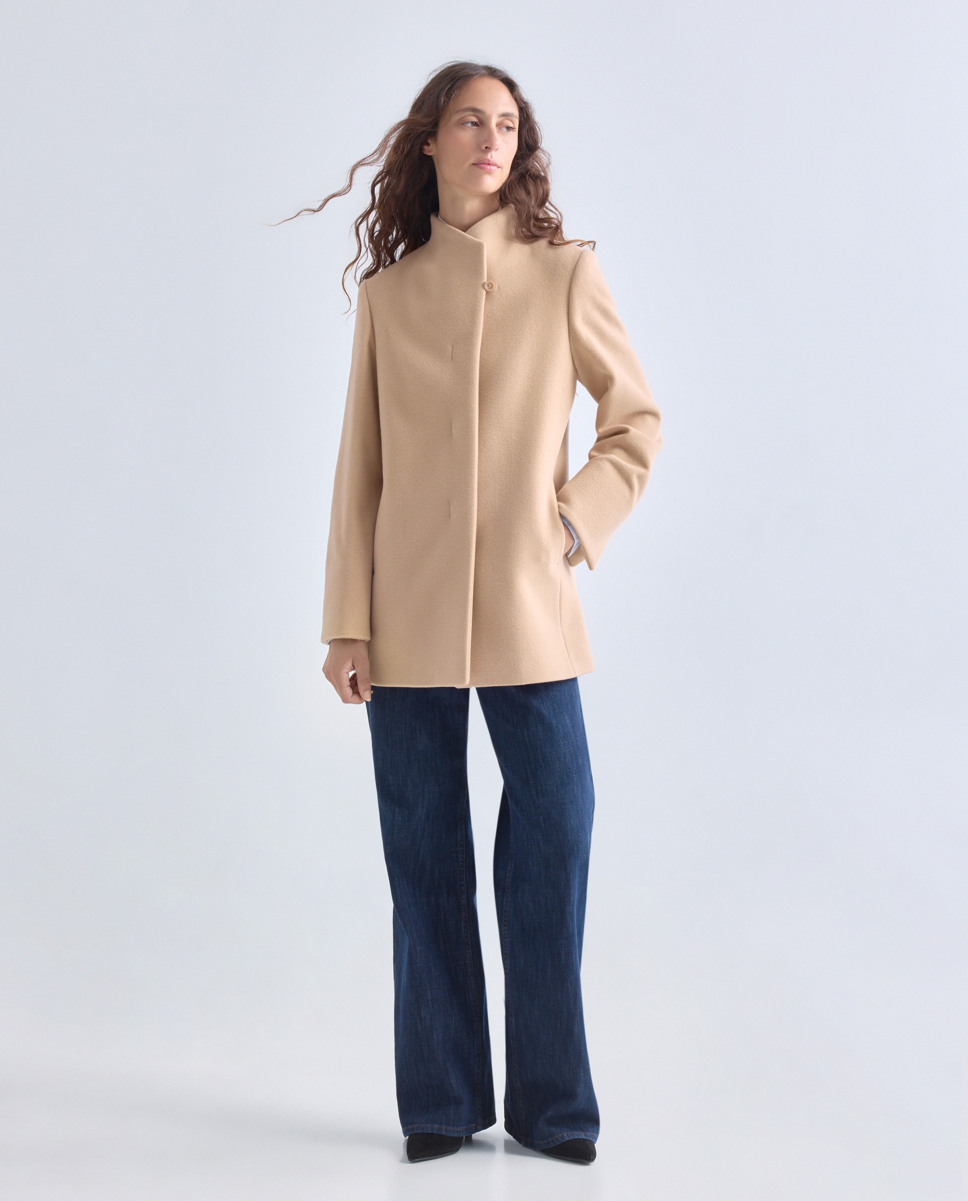 Chaquetón mujer Cinzia Rocca Icons largo cm. 75 cuello redondo. - Camel Camel-2