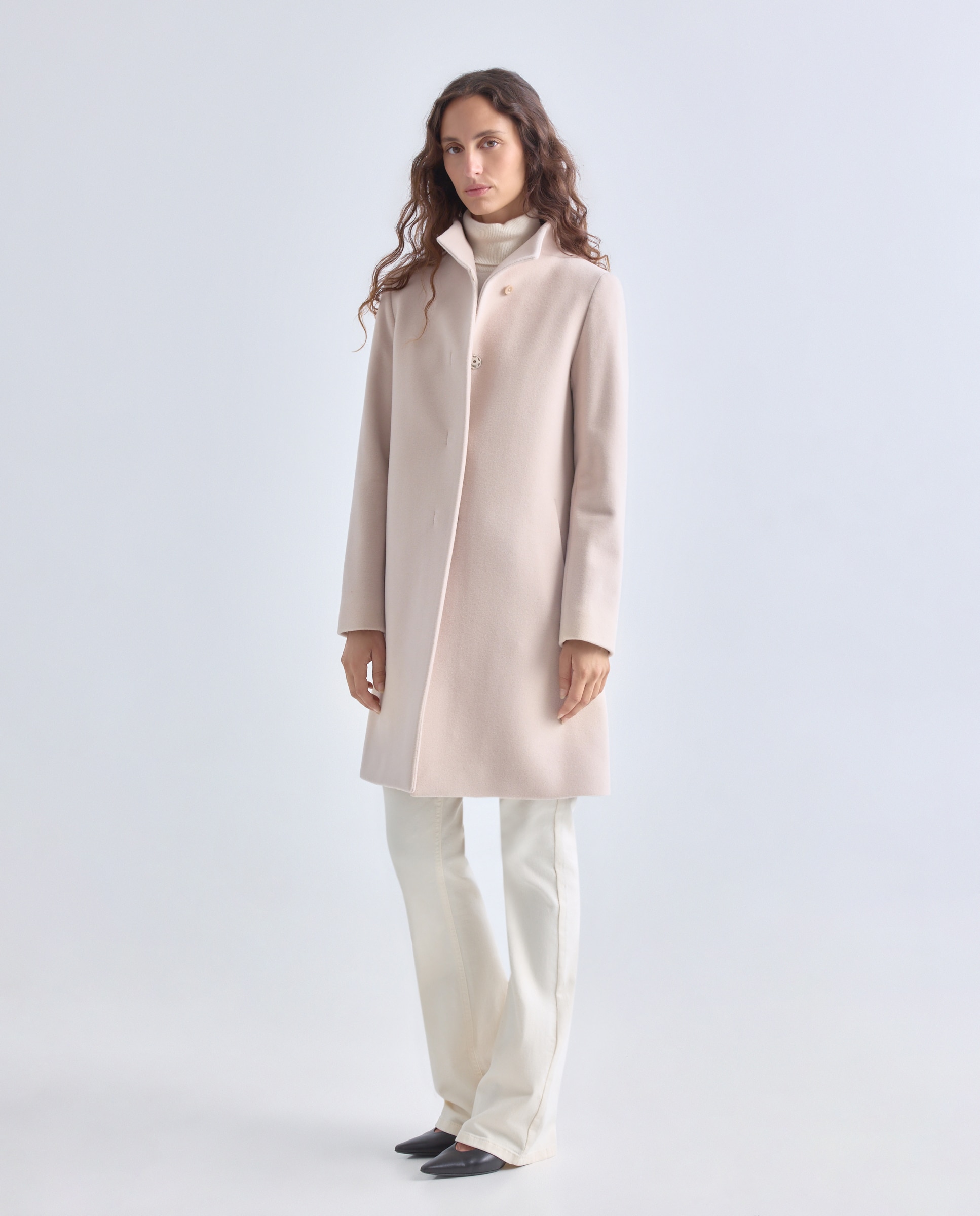 Abrigo 3/4 de mujer Cinzia Rocca Icons largo 95 cm. con cuello alto tipo chimenea. - Blanco hielo Blanco hielo-2