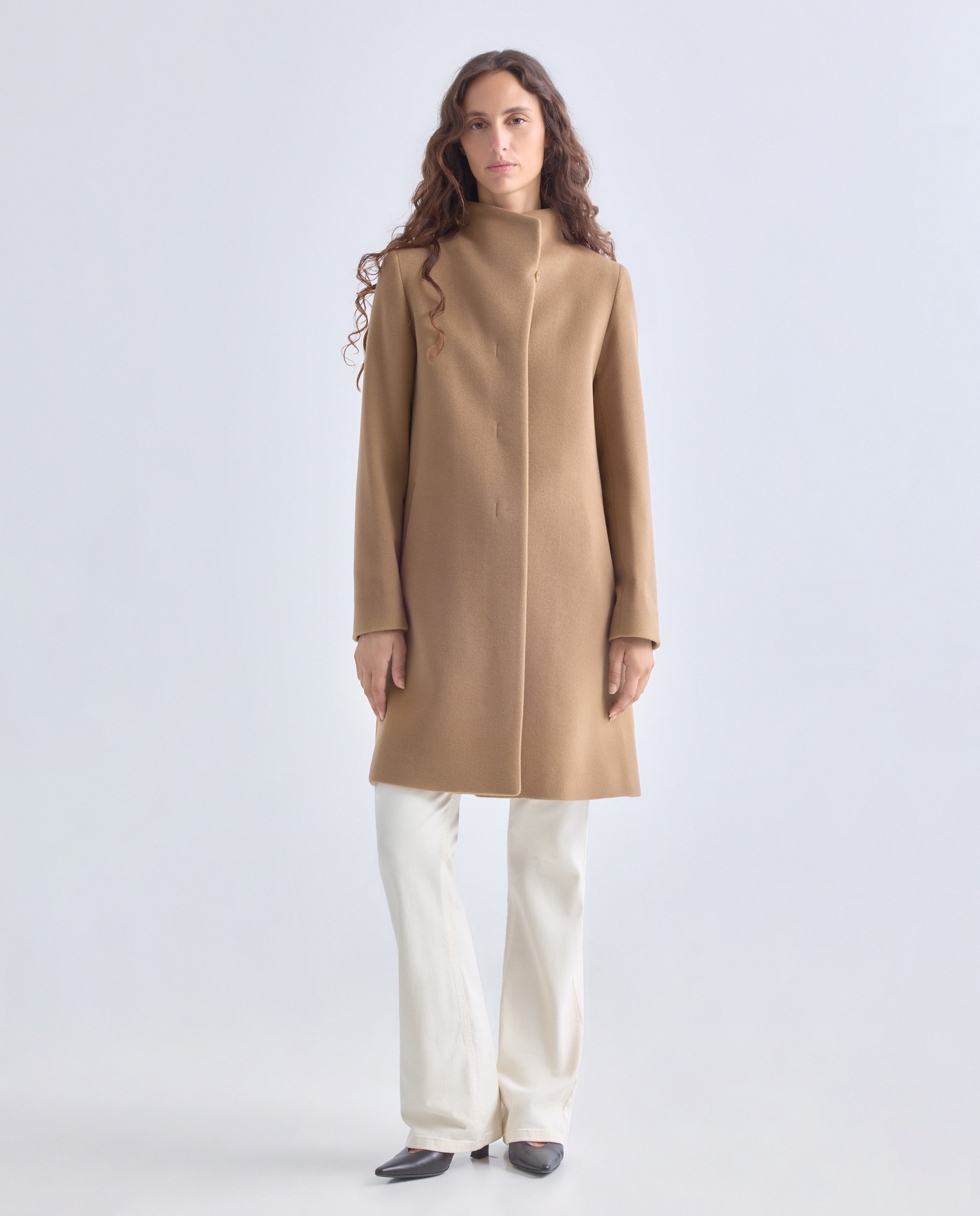Abrigo 3/4 de mujer Cinzia Rocca Icons largo 95 cm. con cuello alto tipo chimenea. - Camel Camel-2