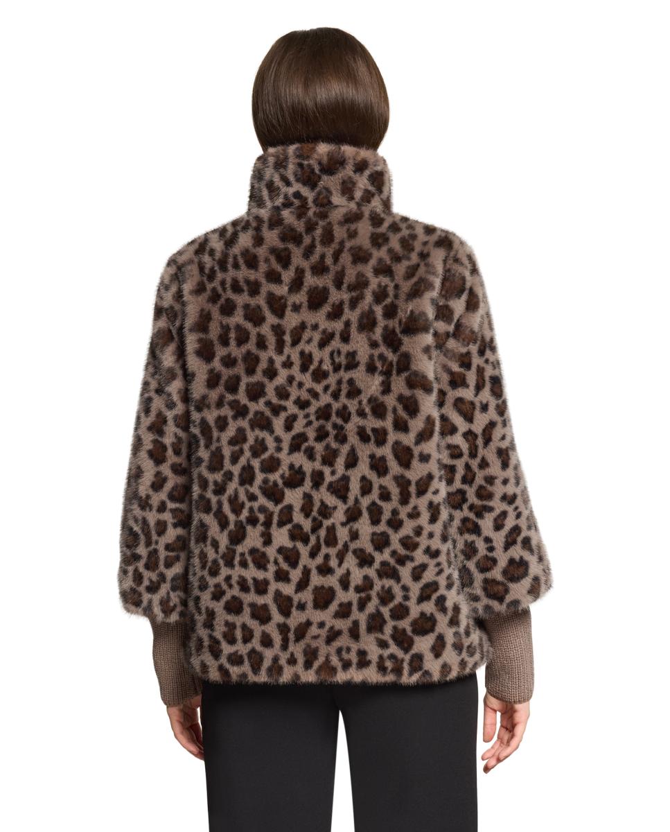 Sobretudo Curto com Animal Print, Tecidop Teddy e Pelo Sintético Castanho-2