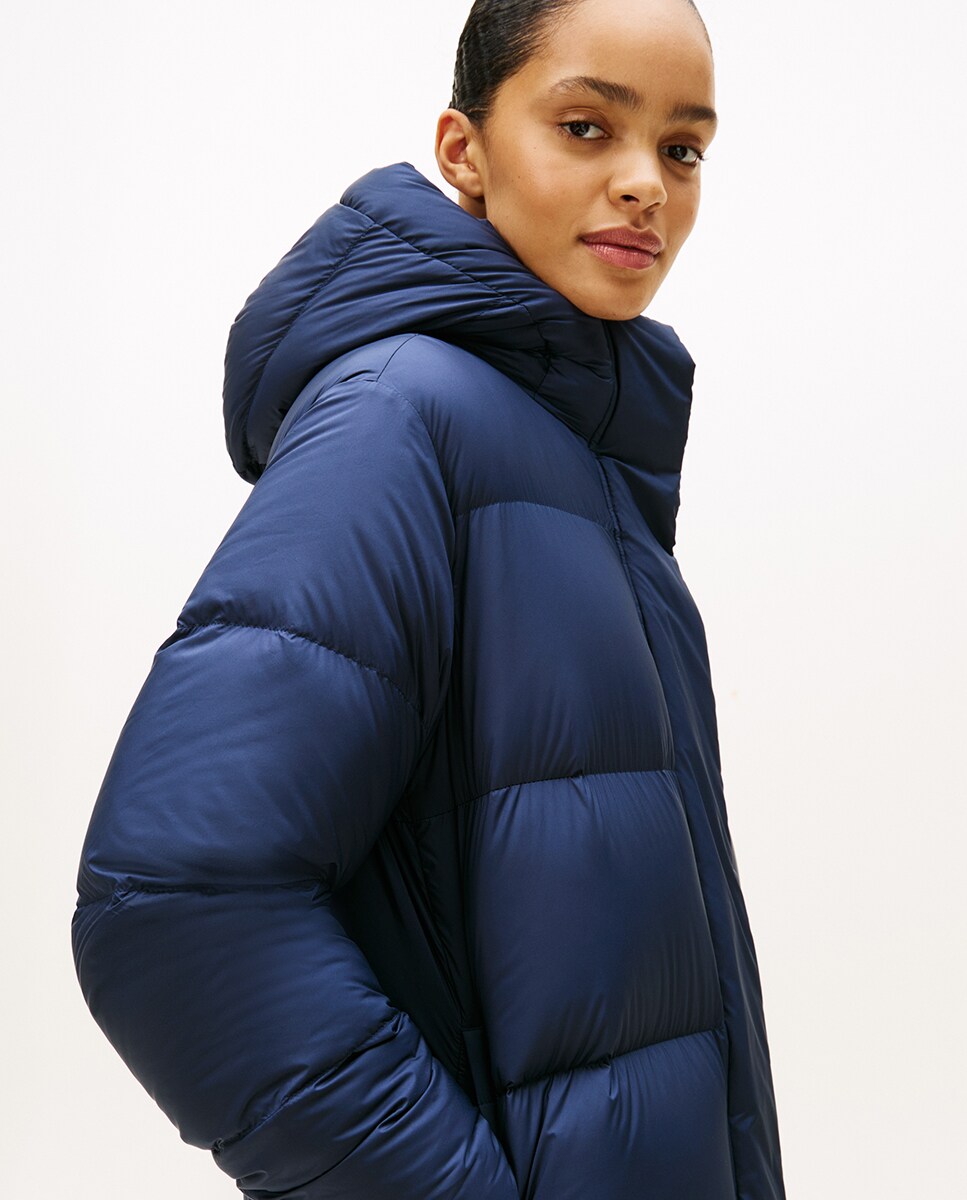 Sobretudo Acolchoado com Capuz Azul-marinho-3