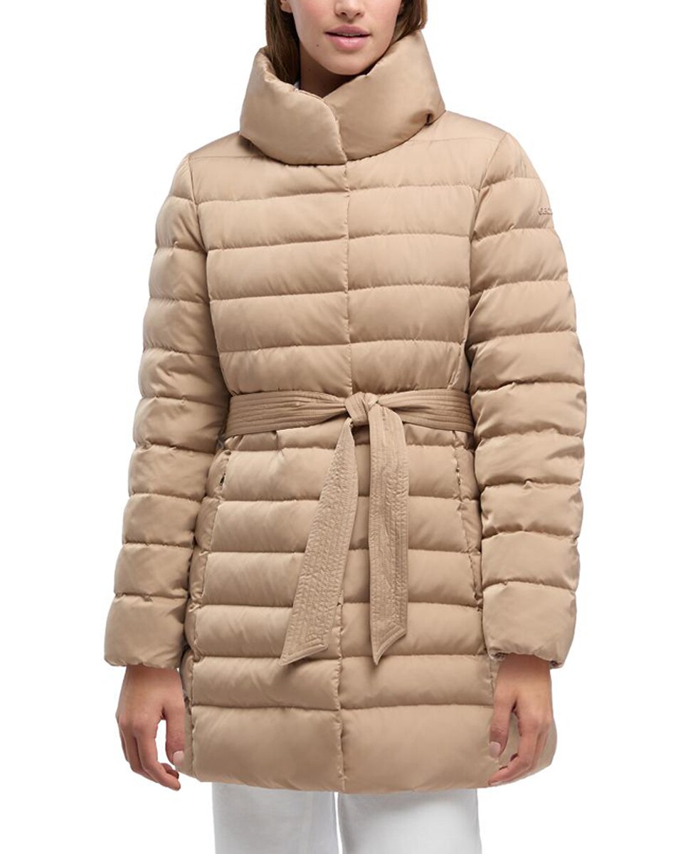 Blusão Acolchoado Comprido com Capuz Bege-3