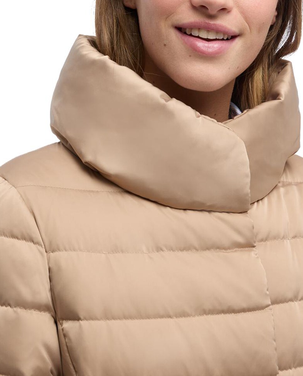 Blusão Acolchoado Comprido com Capuz Bege-4