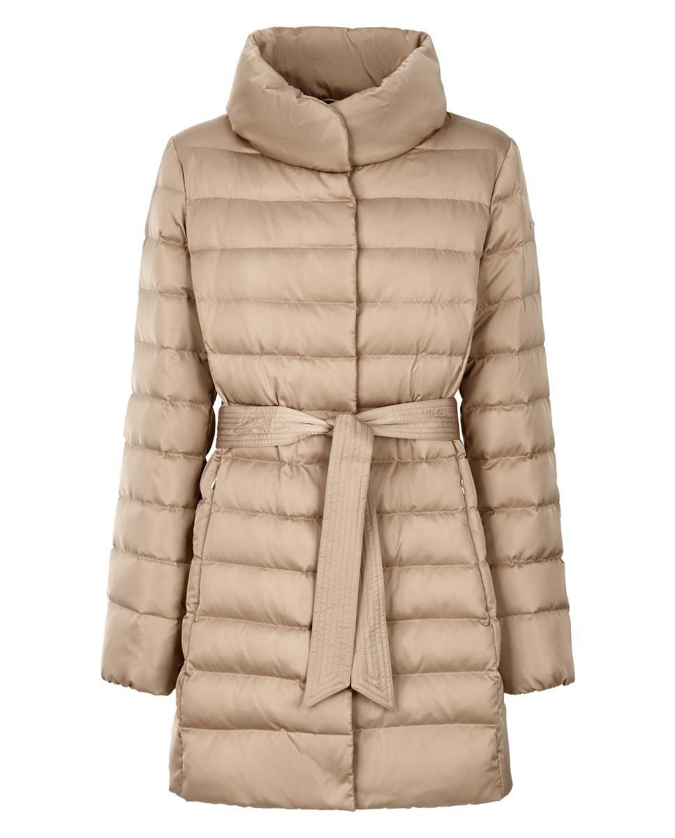 Blusão Acolchoado Comprido com Capuz Bege-6