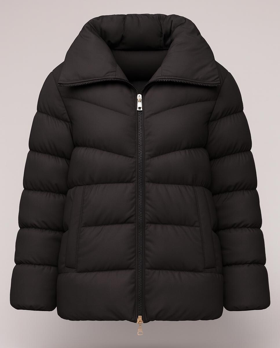 Blusão Acolchoado Curto de 64 cm com Degradé e Gola Envolvente Preto-4