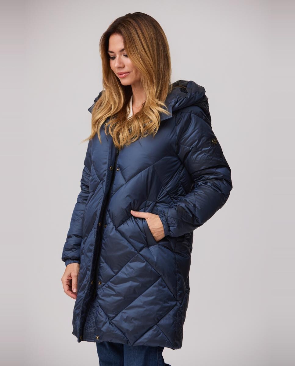 Blusão Acolchoado de 90 cm em Xadrez com Capuz Fixo Azul-marinho-2