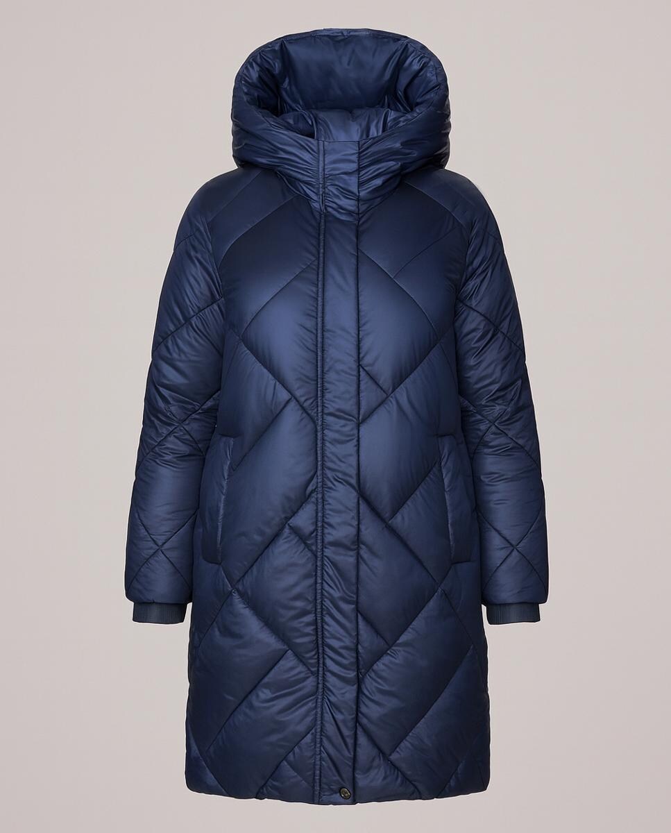 Blusão Acolchoado de 90 cm em Xadrez com Capuz Fixo Azul-marinho-4