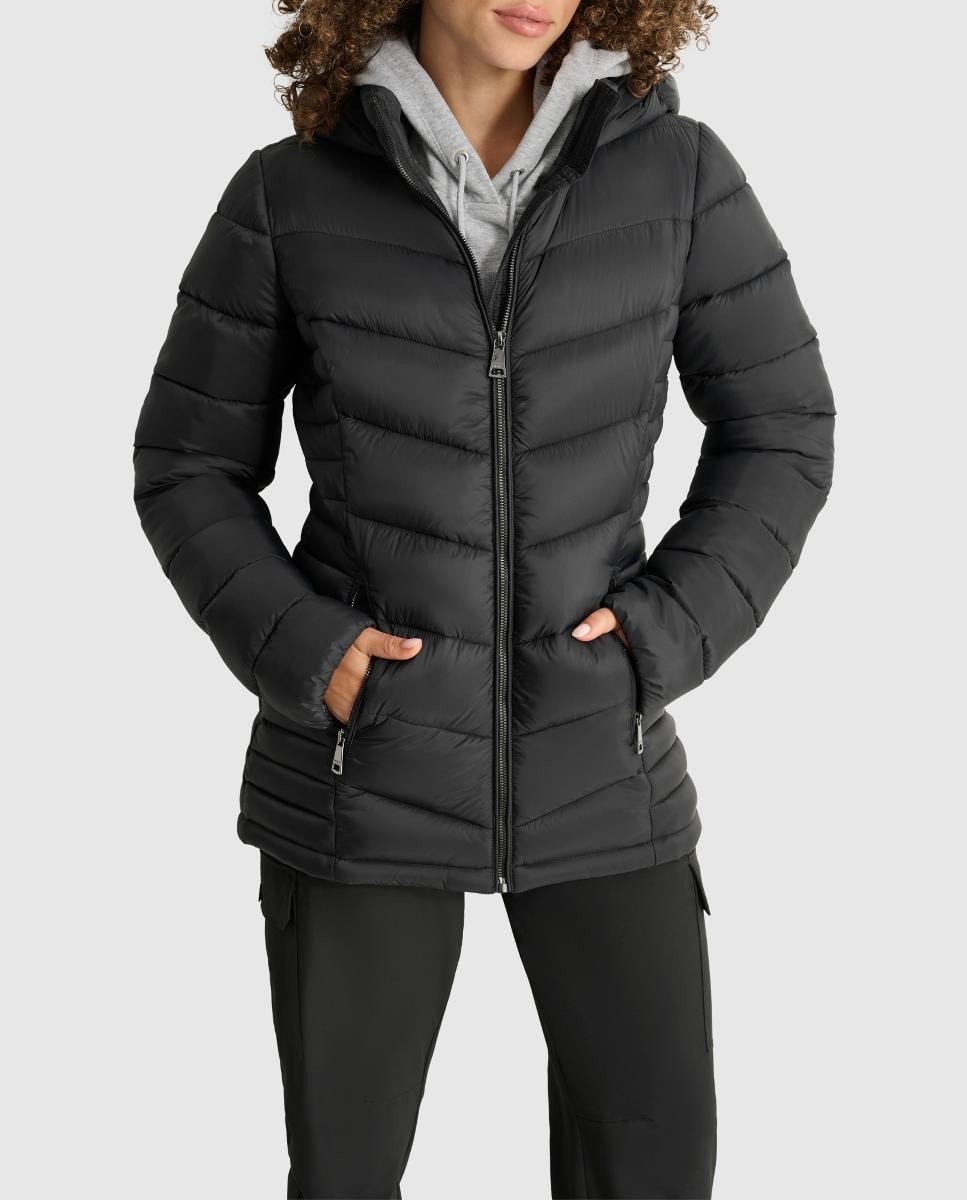 Blusão Acolchoado Curto com Fecho de Correr Preto-1