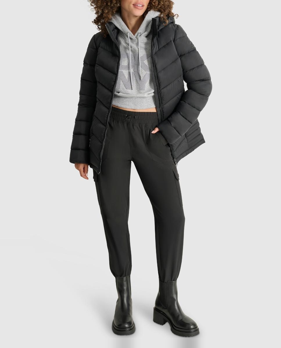 Blusão Acolchoado Curto com Fecho de Correr Preto-3