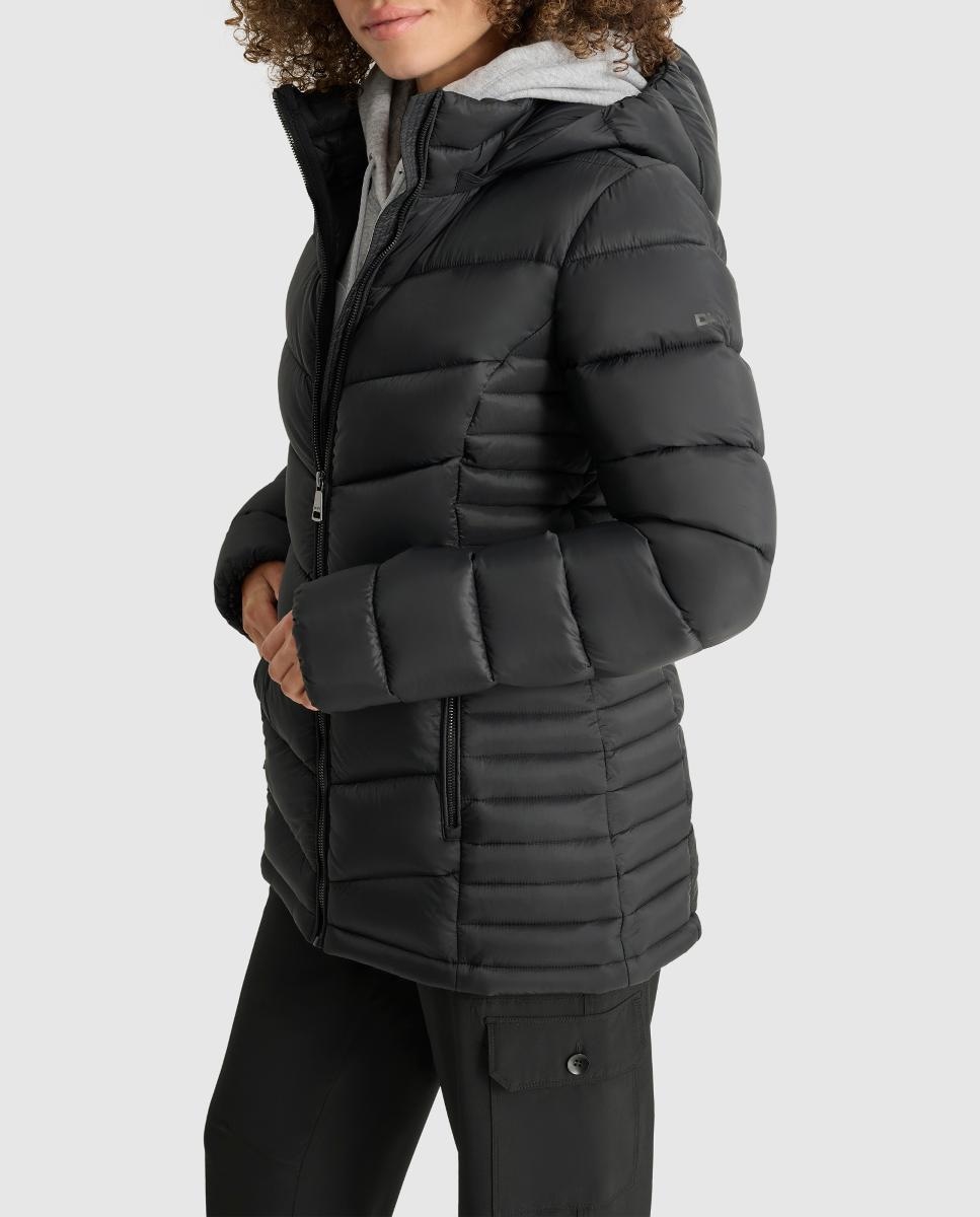 Blusão Acolchoado Curto com Fecho de Correr Preto-4