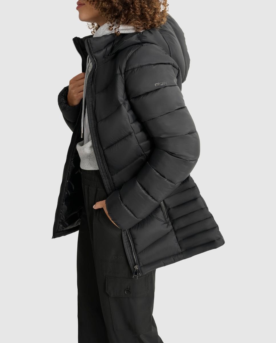 Blusão Acolchoado Curto com Fecho de Correr Preto-5