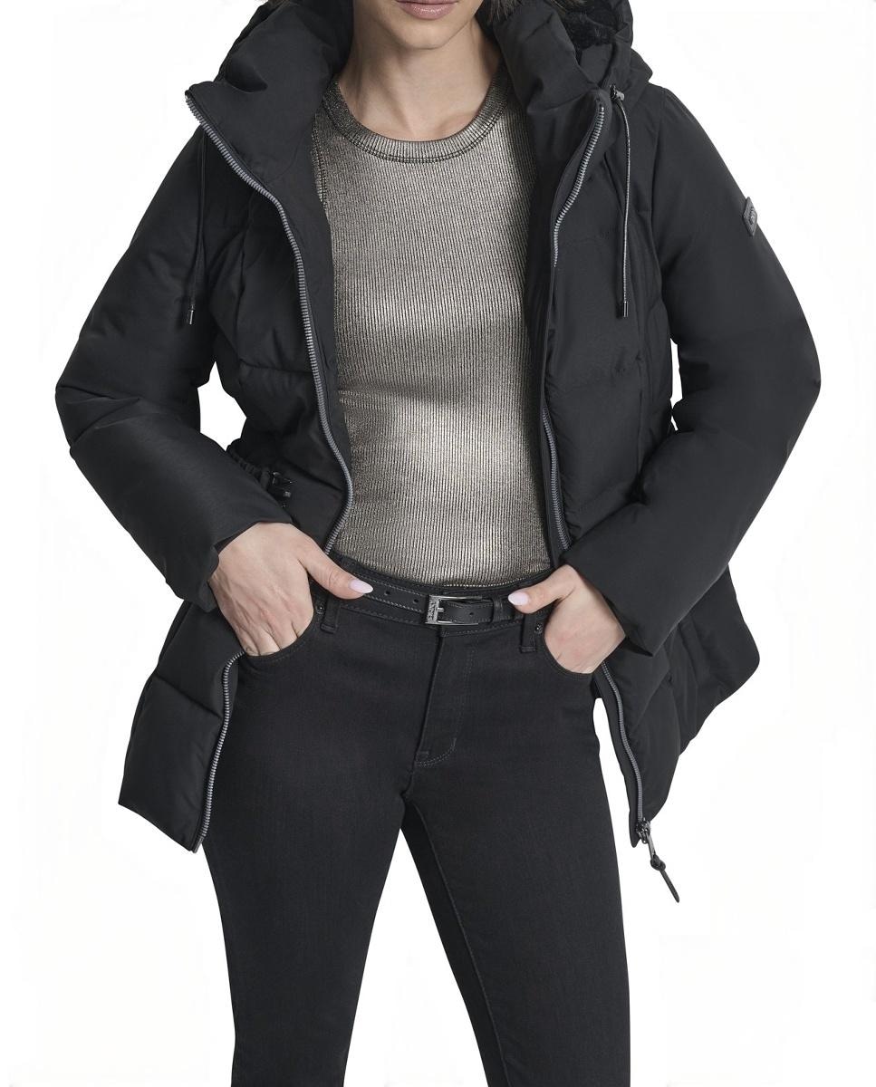 Blusão Acolchoado Curto com Fecho de Correr e Cinto Preto-1