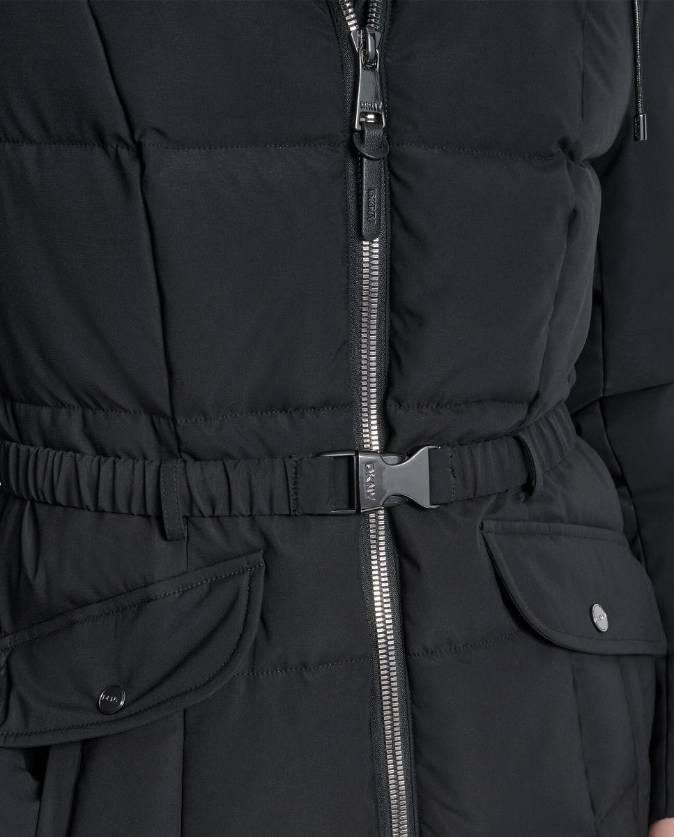 Blusão Acolchoado Curto com Fecho de Correr e Cinto Preto-2