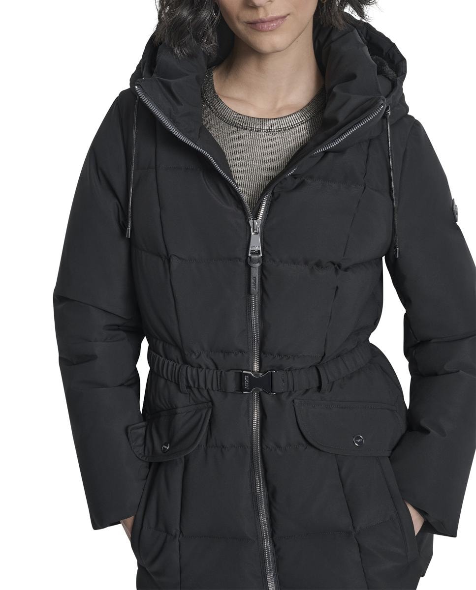 Blusão Acolchoado Curto com Fecho de Correr e Cinto Preto-3