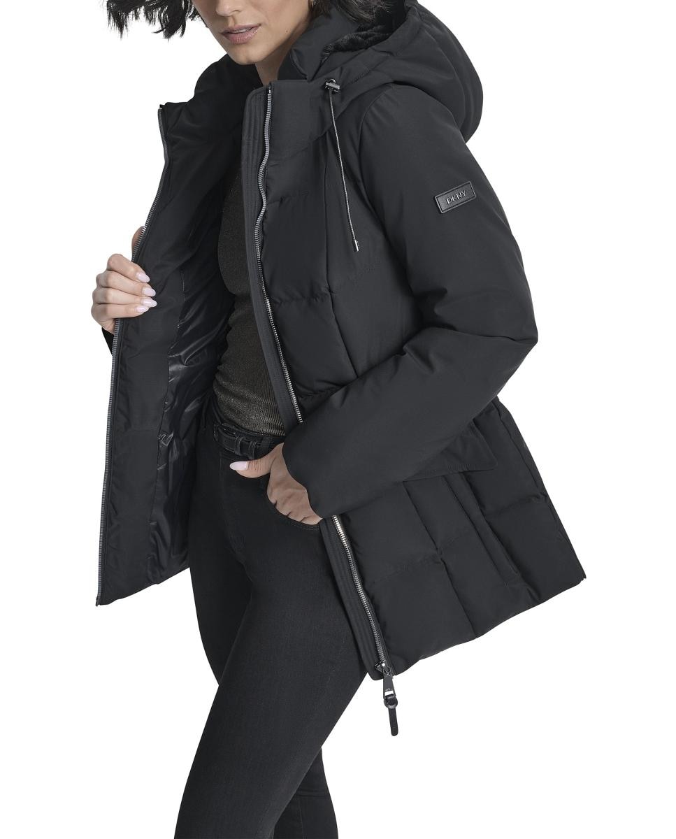 Blusão Acolchoado Curto com Fecho de Correr e Cinto Preto-5