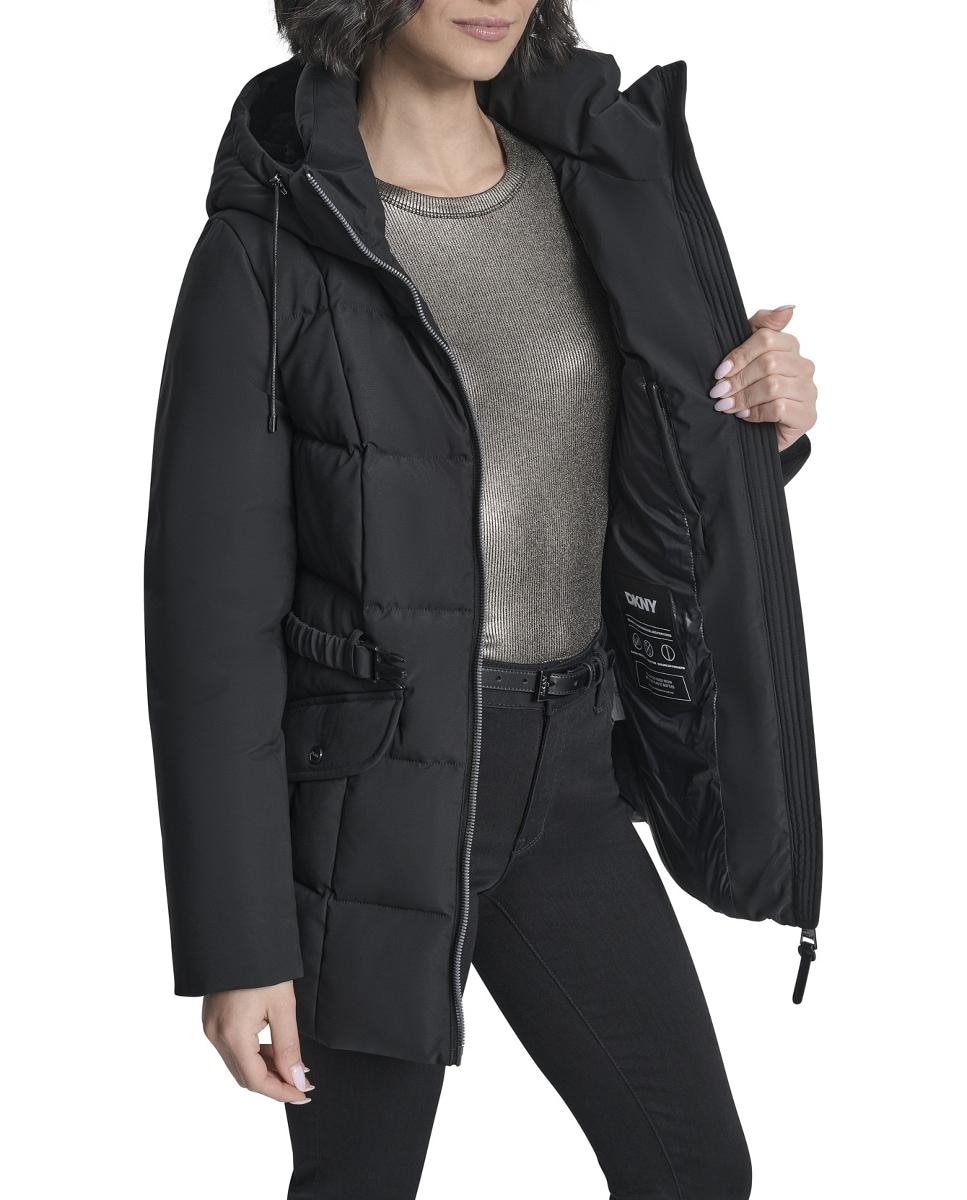 Blusão Acolchoado Curto com Fecho de Correr e Cinto Preto-6