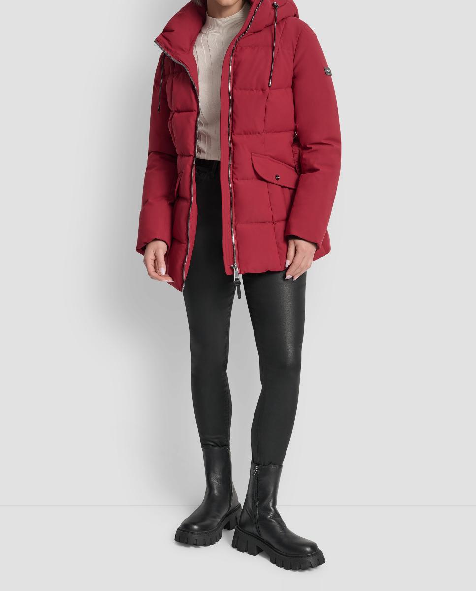 Blusão Acolchoado Curto com Fecho de Correr e Cinto Vermelho-4