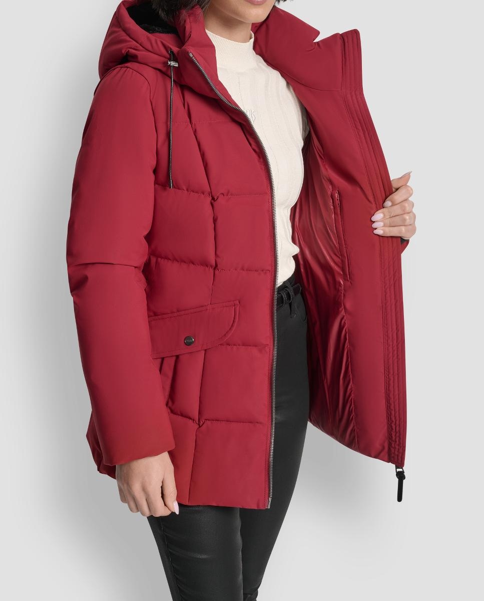 Blusão Acolchoado Curto com Fecho de Correr e Cinto Vermelho-5