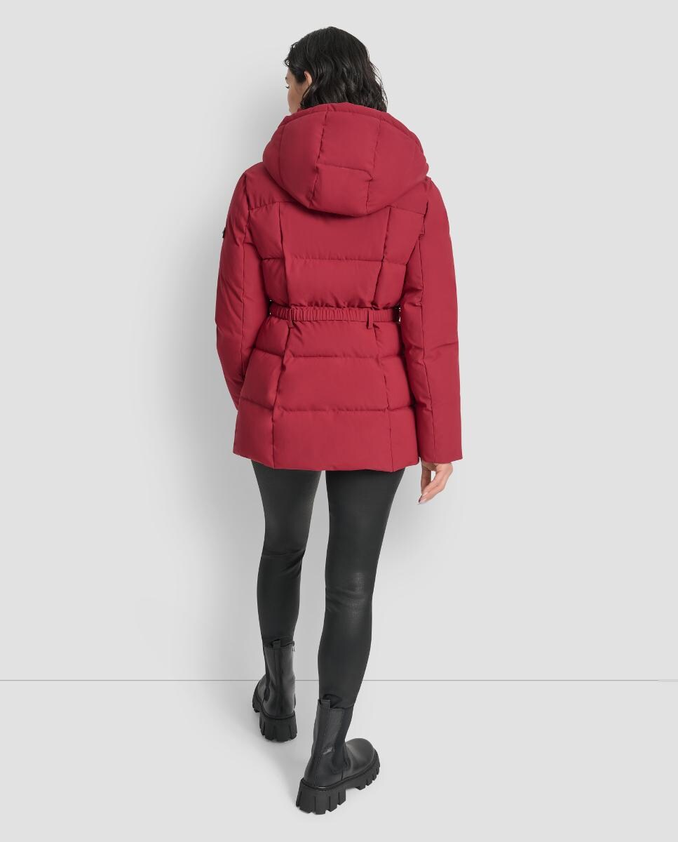 Blusão Acolchoado Curto com Fecho de Correr e Cinto Vermelho-6