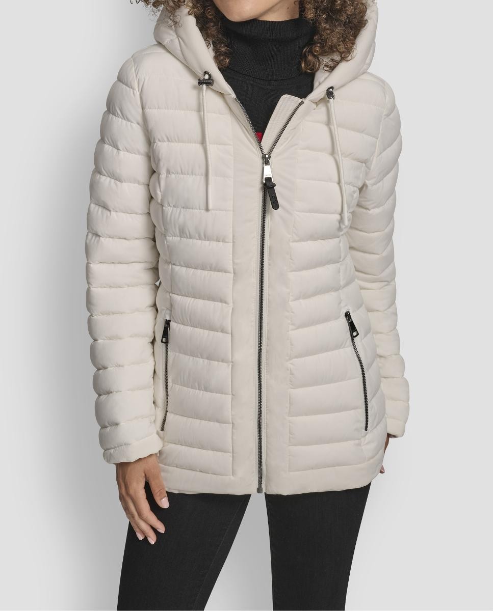 Blusão Acolchoado Curto com Fecho de Correr Bege-1