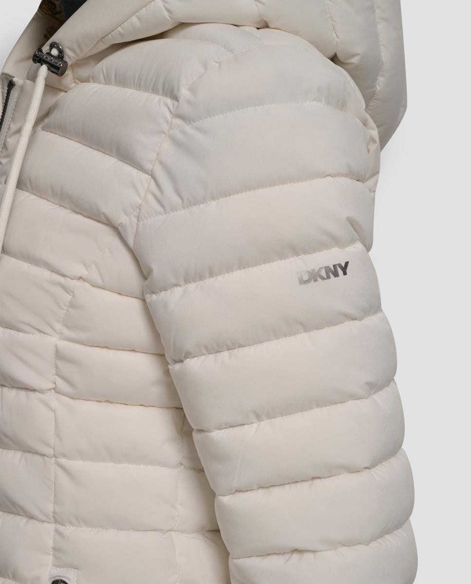 Blusão Acolchoado Curto com Fecho de Correr Bege-2